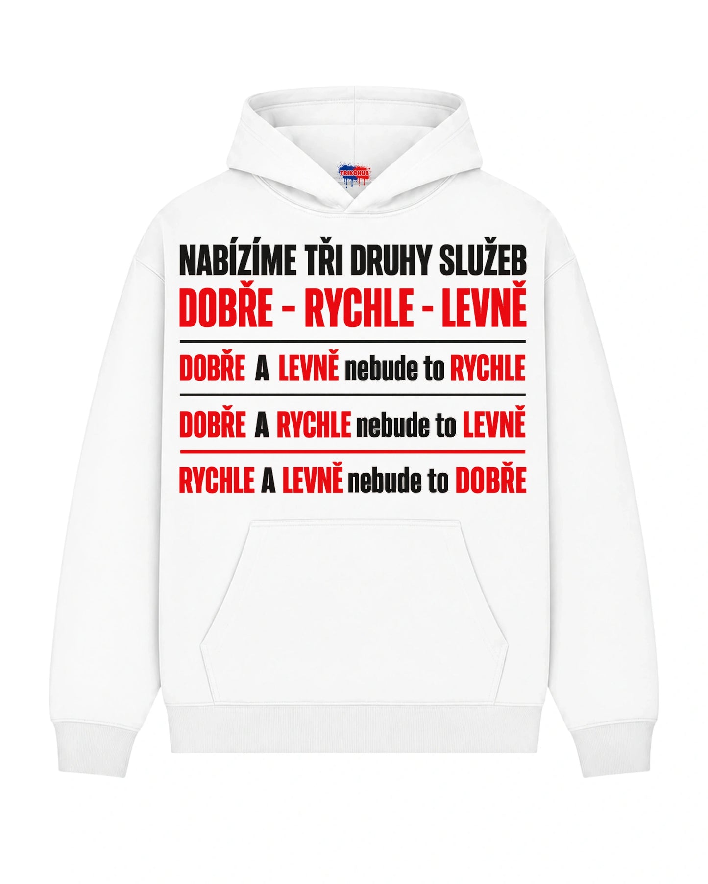 Mikina NABÍZÍME TŘI DRUHY SLUŽEB DOBŘE - RYCHLE - LEVNĚ  DOBŘE A LEVNĚ nebude to RYCHLE DOBŘE A RYCHLE nebude to LEVNĚ RYCHLE A LEVNĚ nebude to DOBŘE